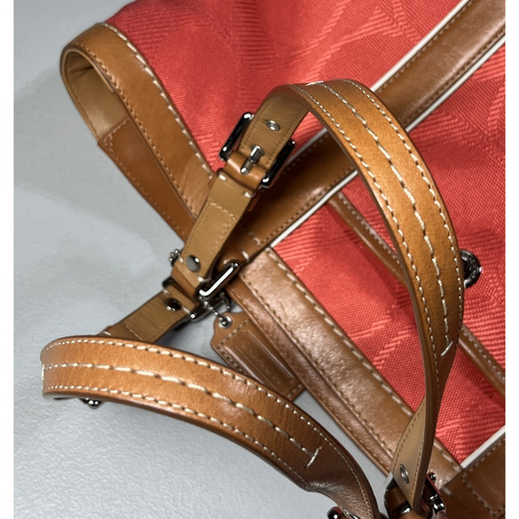 Coach Signature Gallery Tote Bag Coral & Brown Leather Trim Zip Travel F13560 - Picture 9 of 16